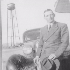water tower, man, vehicle
