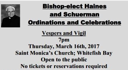 Celebrate Bishop-elect Jeff Haines tonight – bus leaves St. Frances Cabrini at 5 p.m.