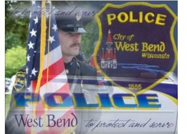 West Bend Police logo with American Flag and police shield