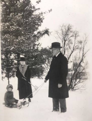 Betty Nelson in the snow with her family