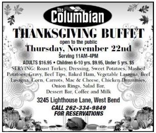 Celebrate Thanksgiving with a buffet at The Columbian in West Bend on Nov. 22, 2018