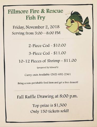 Fillmore Fire Department Fish Fry is Friday, Nov. 2