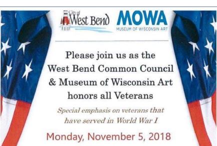 West Bend Common Council will pay tribute to veterans on Monday, Nov. 5 at the Museum of Wisconsin Art