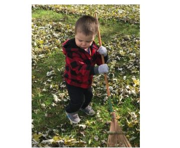 Little boy raking leaves in Hartford