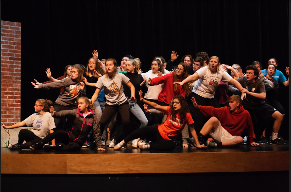 Hartford Union High School students rehearse Little Shop of Horrors musical