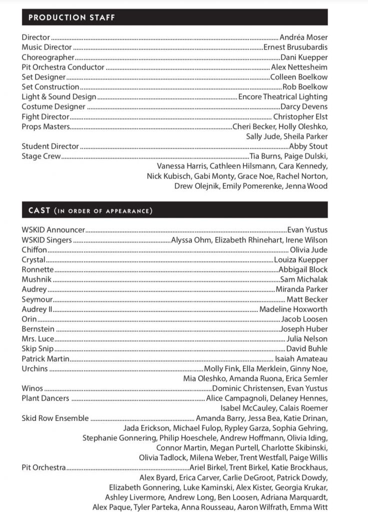 Little Shop of Horrors cast list