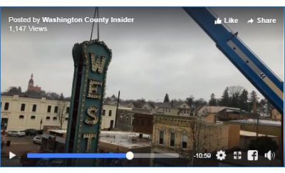 West Bend Theatre sign removal