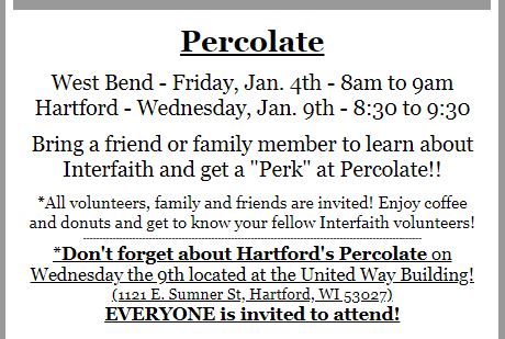 Join us at Percolate this morning at Interfaith Caregivers of Washington County Join us at Percolate
