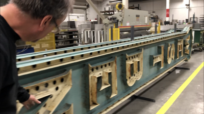 West Bend Theatre Sign being repaired