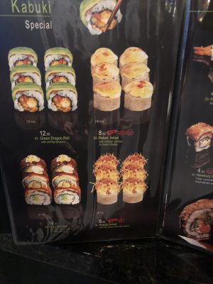 Sushi menu at Pearl of Can Ton