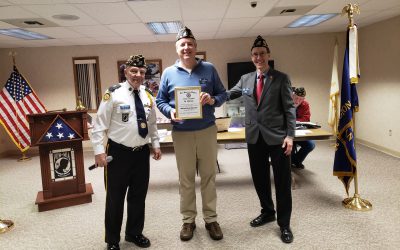 Jay Anderson (center) receives  Post 36 American Legion Certificate of Participation