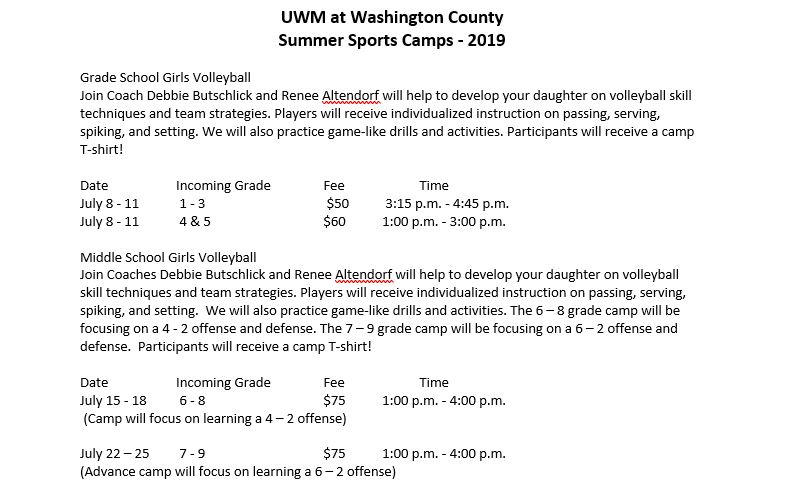 UWM at UW-WC basketball and volleyball camps