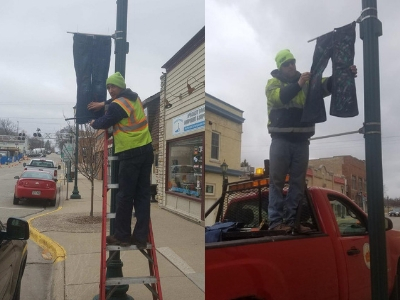 Painted Jeans hung Downtown Hartford for Denim Day | By Samantha Sali