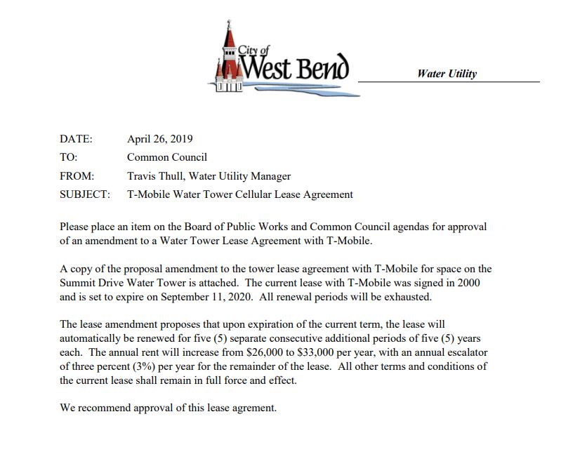 water tower agreement
