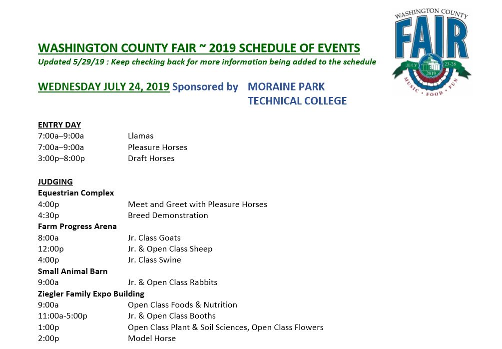 Wednesday Fair Park schedule