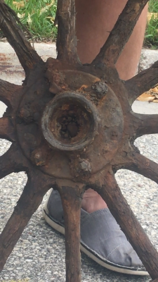 wooden wheel from river