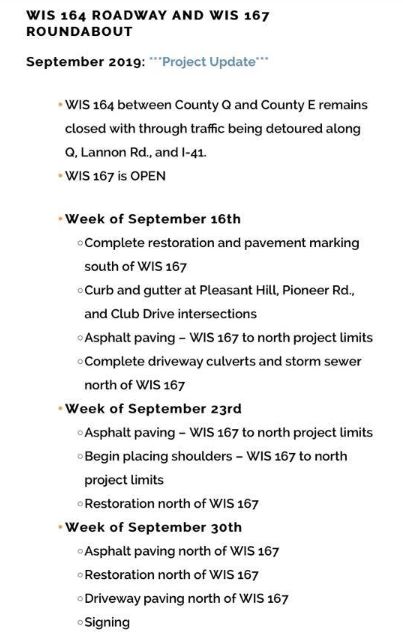 Village of Richfield Hwy 164 project