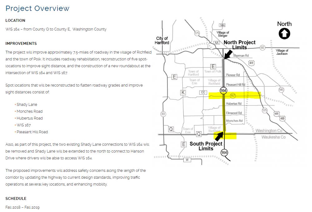 Road construction in Village of Richfield