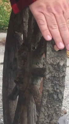 wooden wheel from river