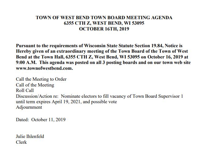 Town of West Bend meeting
