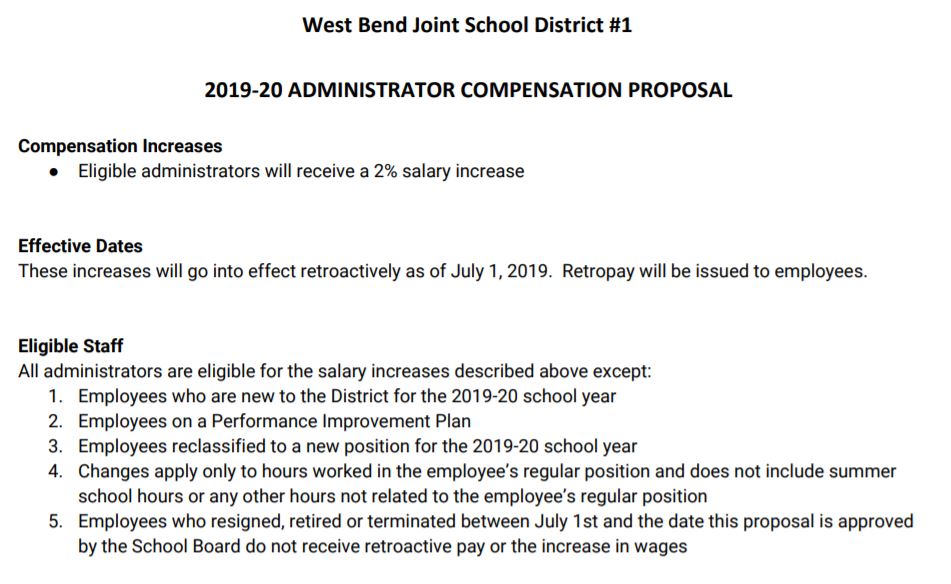 Administration salary increase WBSD 2019