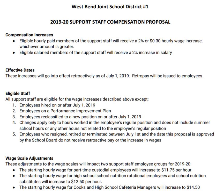 Support staff compensation 2019 WBSD