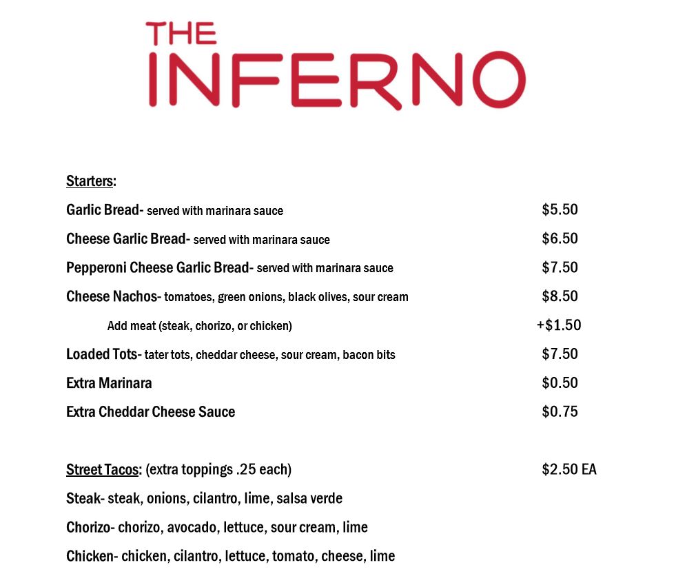 Inferno menu
