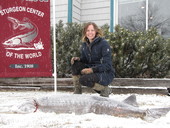 Kaitlyn Ortlieb with her first sturgeon! Kaitlyn harvested this 61.2 pound, 6