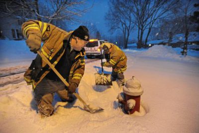 Fire, shoveling out fire hydrant