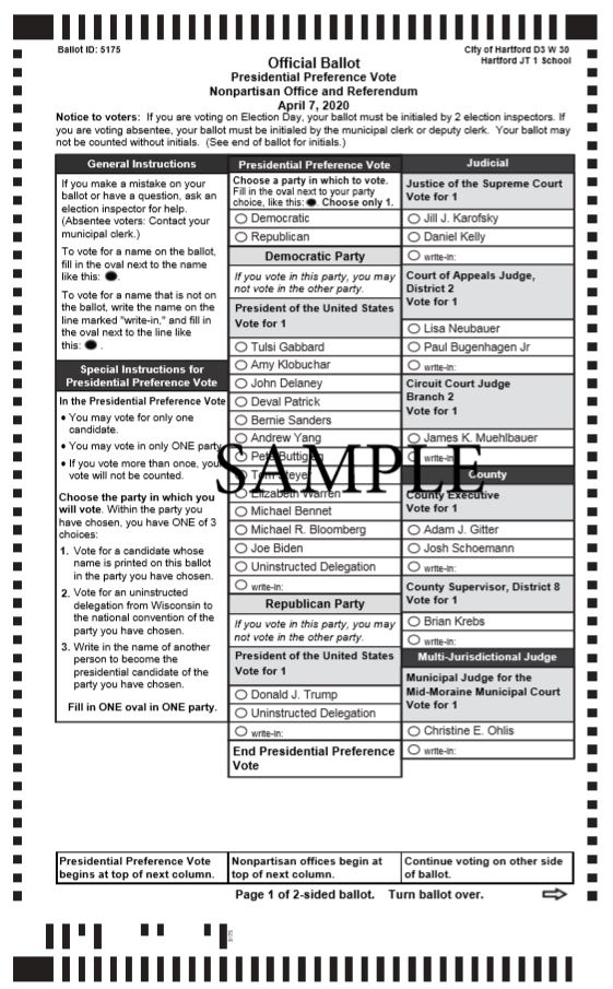 HartfordSample ballot April 7, 2020