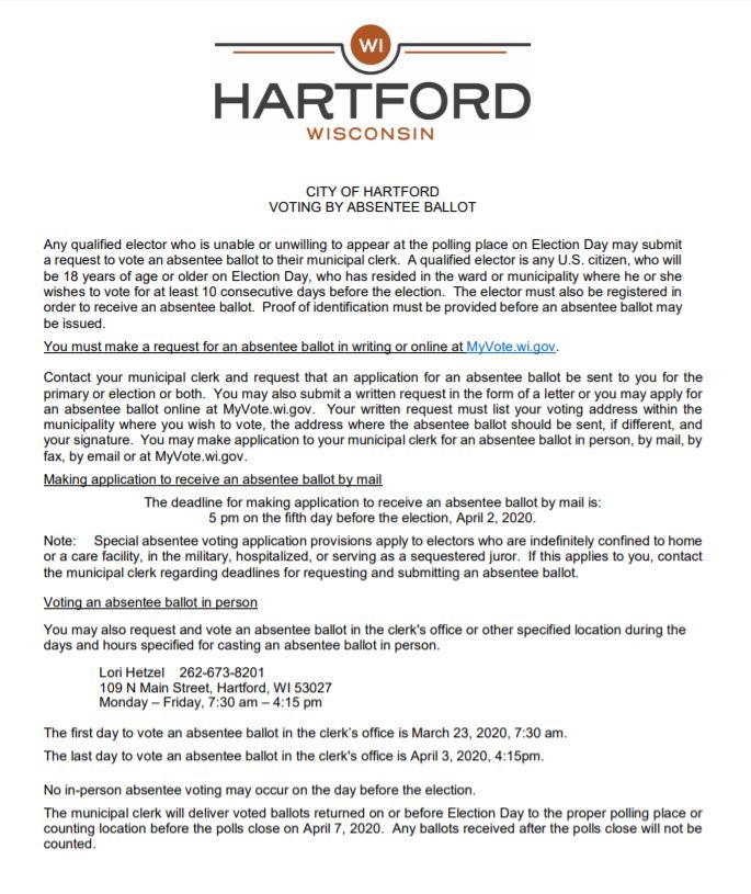 City of Hartford ballot info