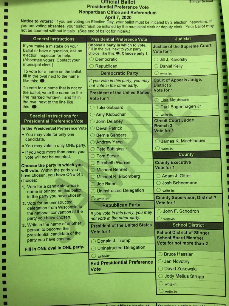 Town of West Bend ballot