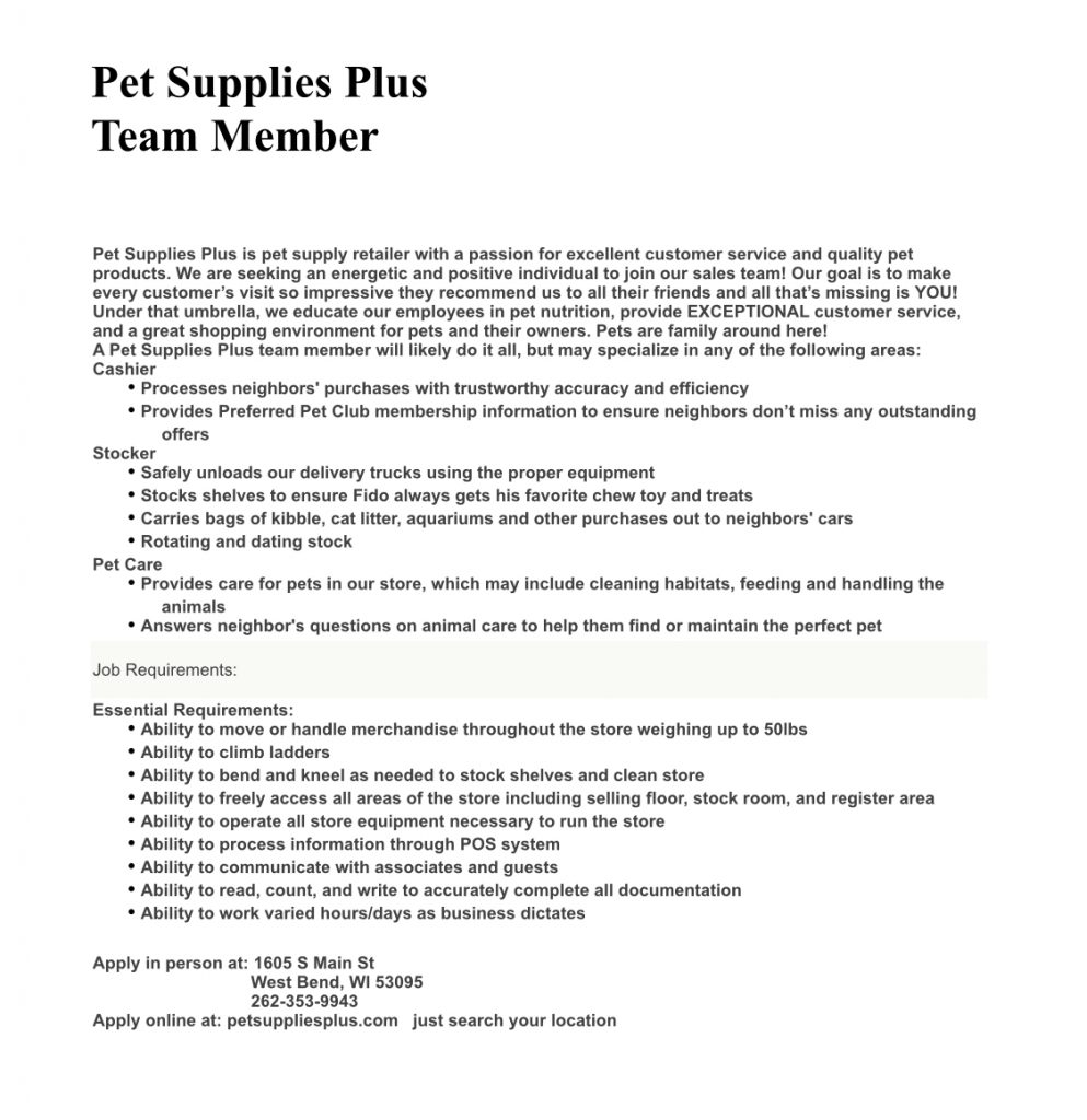 Jobs at Pet Supplies Plus