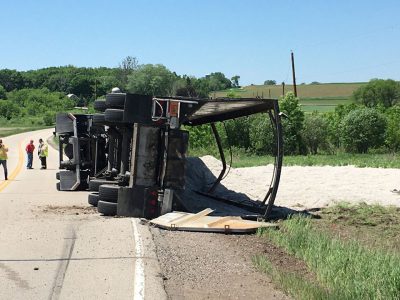 Washington Co. semi overturns