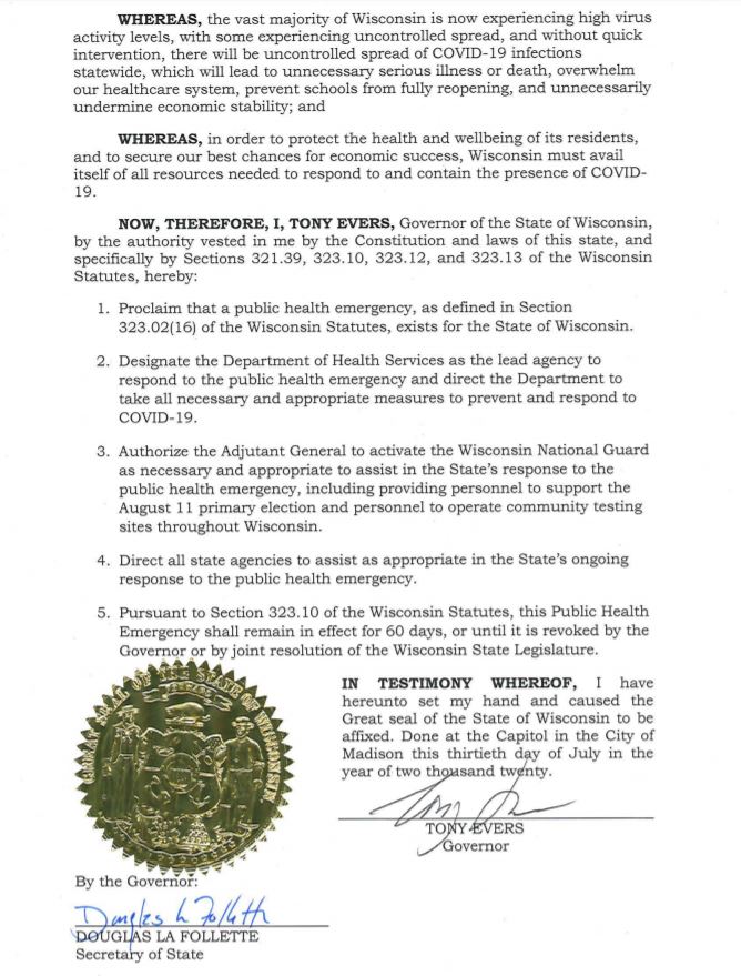 Gov. Evers declaration