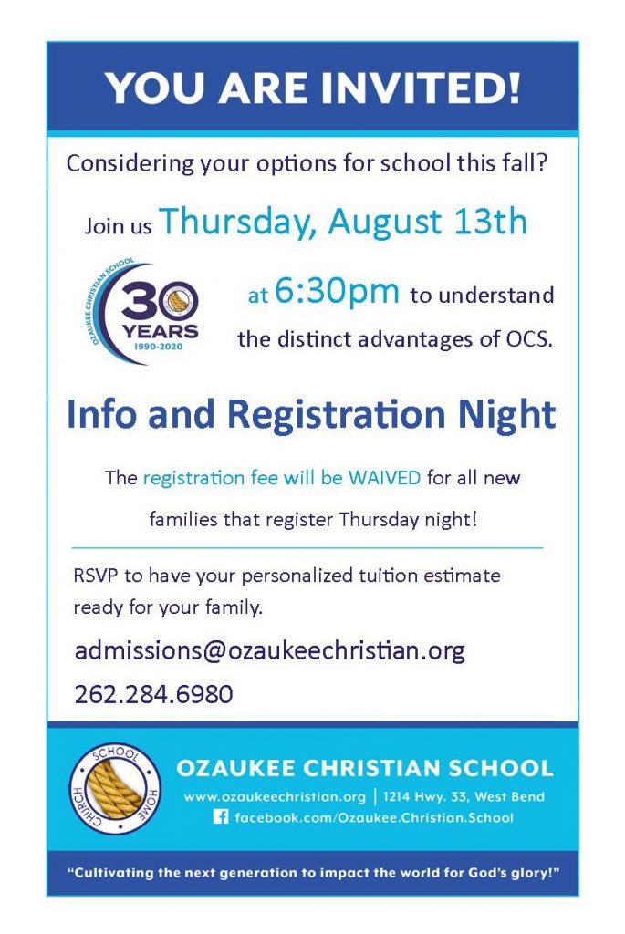 info flier at Ozaukee Christian School