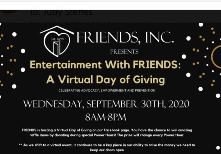 Support Friends, Inc. a Virtual Day of Giving is September 30 Friends