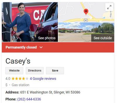 Google listing for Casey's