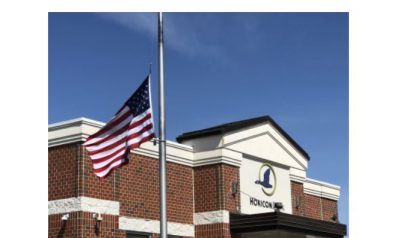 half staff, flag, sparks