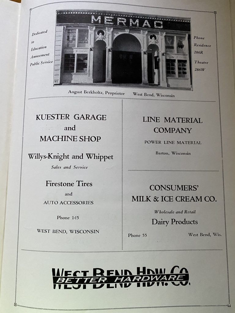 Ad in 1929 West Bend HS yearbook