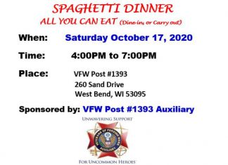 VFW Post 1393 Auxiliary hosting spaghetti dinner Saturday, October 17