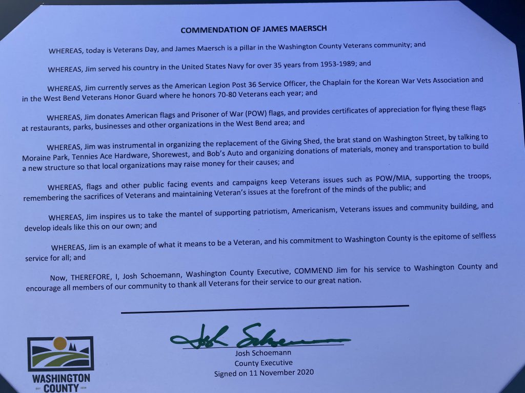 Commendation for James Maersch