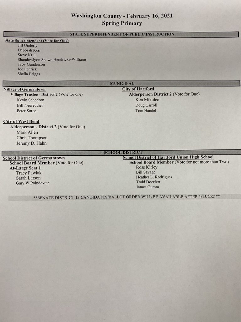 Primary races Feb. 16, 2021, ballot