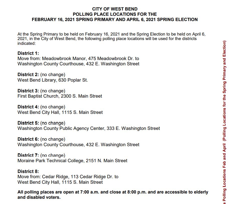 change in polling places WB