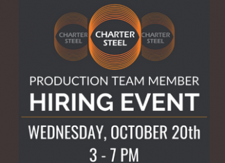 Charter Steel to host hiring event October 20; appealing benefits and incentives Charter hiring