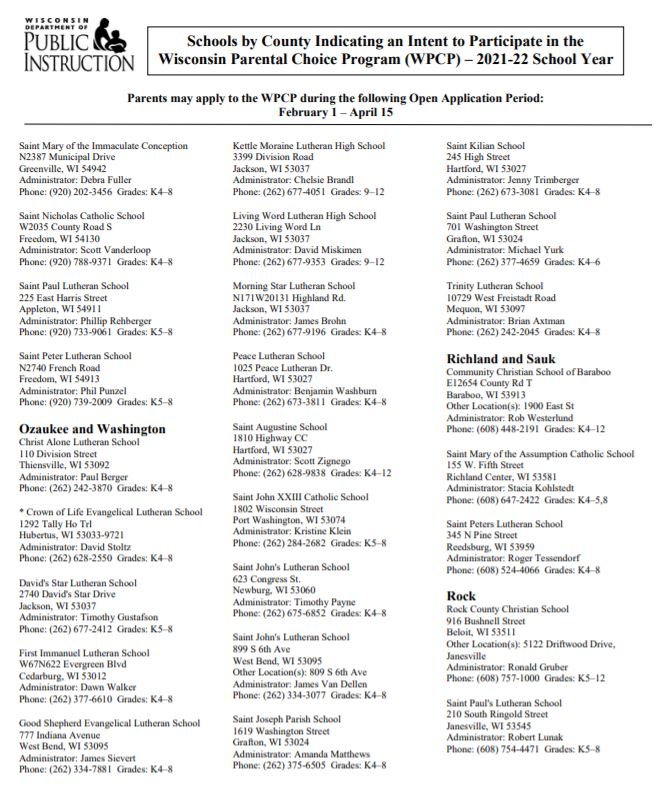 Open enrollment underway for Wisconsin Public School and Private School