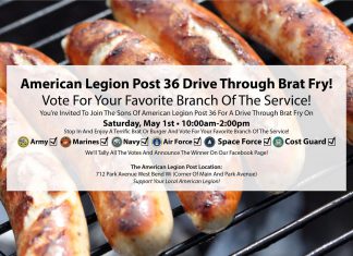 American Legion Post 36 drive-through brat fry on Saturday, May 1 brat fry