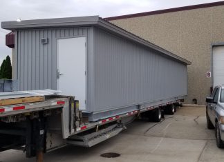 Carl M. Kuss Field press box on trailer and ready for Friday delivery