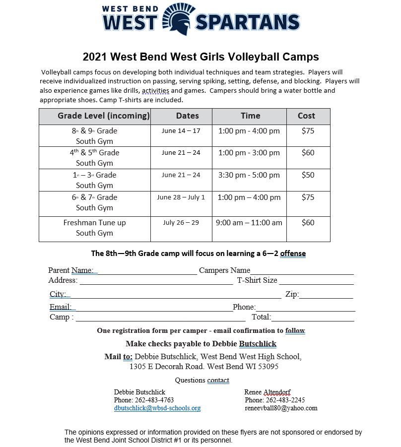 West Bend volleyball camp