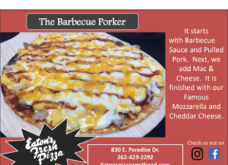 Popular BBQ Porker is Eaton’s August Pizza of the Month